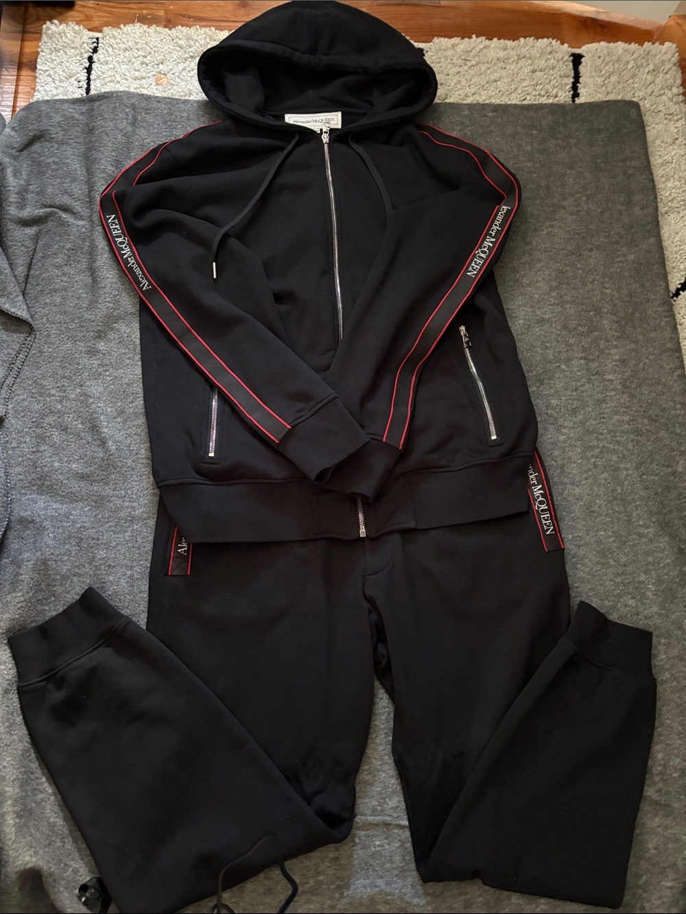 Alexander McQueen Black Hoodie & Joggers with Red Trim